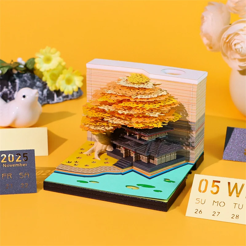 Kalendár stromového stola s LED svetlami 2025 Kalendár Memo Pad Creative Desk Calendar DIY Poznámky Poznámkový blok 3D Art Calendar Paper