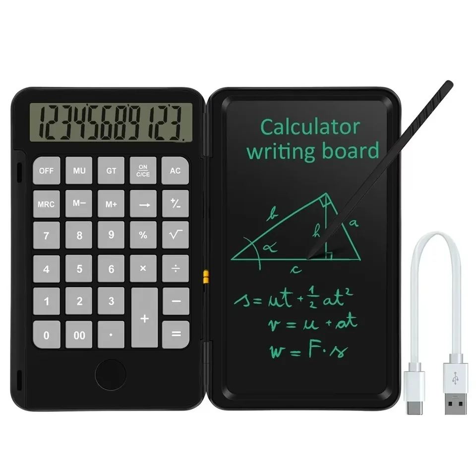 Kalkulačka nabíjania štandardnej funkcie typu C s LCD Poznámkovým blokom Matematická kalkulačka matematiky 12-číslic s kreslením stylus kreslenie