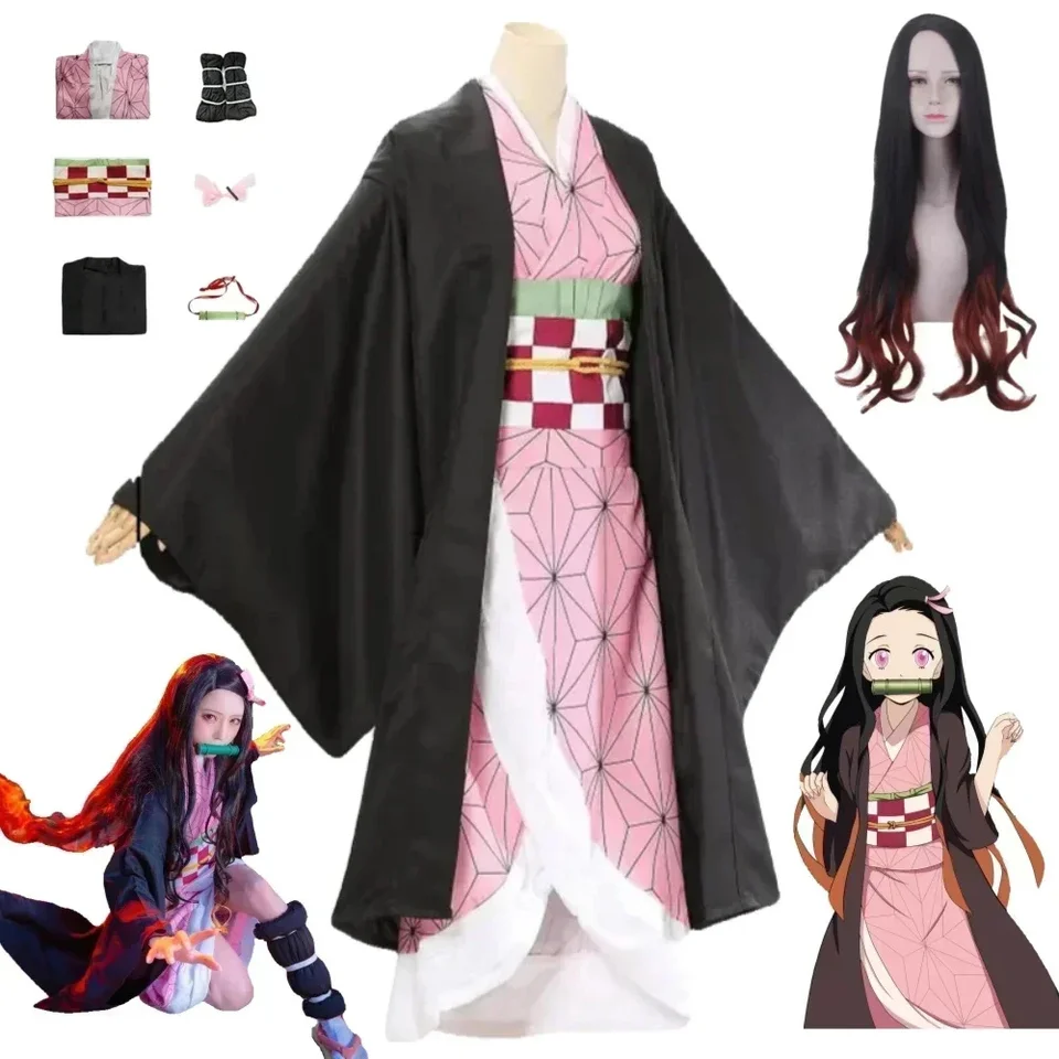 Kamado Nezuko cosplay kostuum anime kimono kamado nezuko pruik uniforma Halloween Vrouwen Kinderkleding