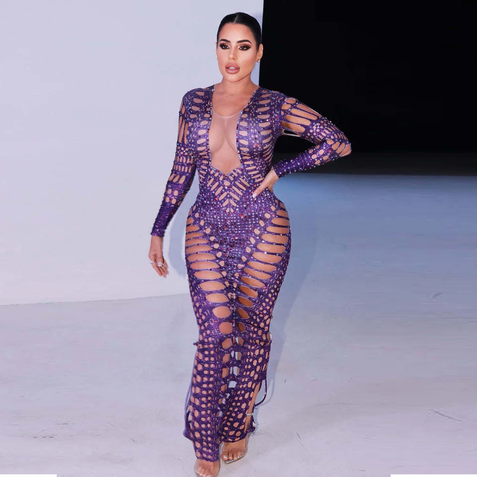 Kamienok maxi šaty sexy klubové večierky Bodycon Fashion Večerné šaty Ženy 2023 Letný elegantný luxusný outfit Dutlow Out Šaty