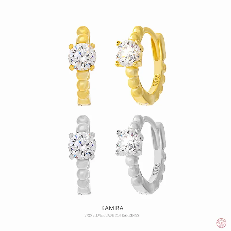 Kamira Real 925 Sterling Silver Trendy Classic Crystal Stone Peths Huggie Hoop náušnice pre ženy Party Simple módne šperky