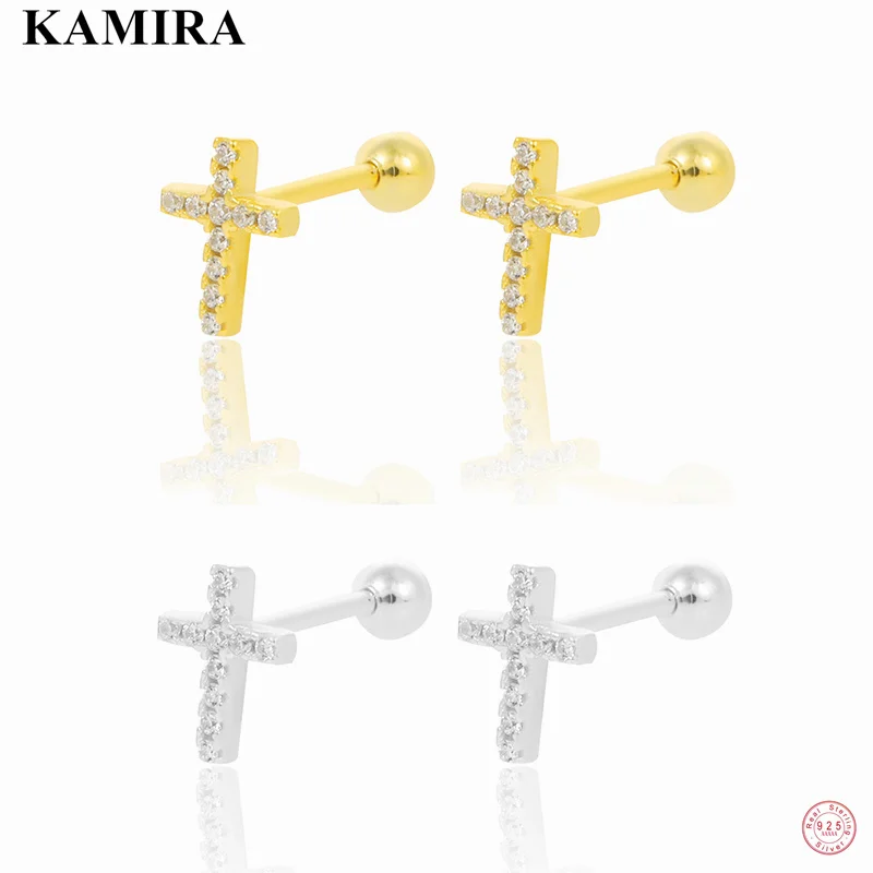 Kamira Real 925 Sterling Silver Vintage Cross Cross Spiral Piercing Stud Stuch pre ženy jednoduché České 18k zlaté jemné šperky