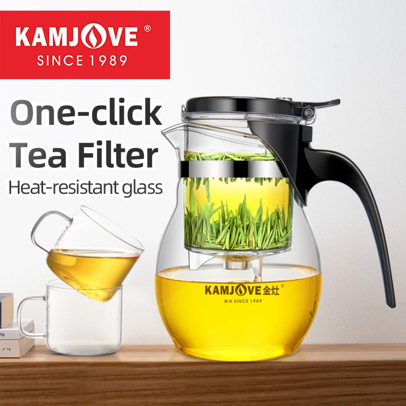 KAMJOVE GLESE SEAPOT Infuser Infuser Reresinging Press Art Tea Cup Piao 1 Čajový hrniec Food Grade 304 Filter z nehrdzavejúcej ocele 600 ml TP-767