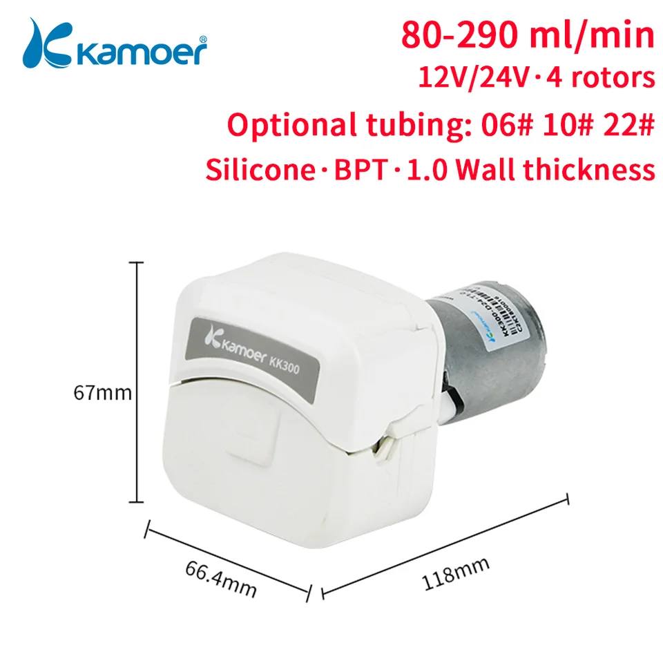 KAMOER 80-290 ml/min KK300-D Peristaltické čerpadlo 12 V DC Motor Self-Priming Čerpadlo s transformátormi Čerpadlo Laboratórne Laboratórne Dávkové čerpadlo