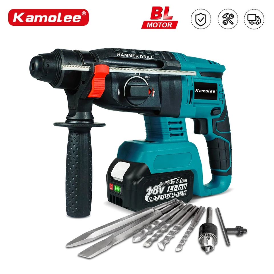 Kamolee 2000W 10600IPM bez kefky bezdrôtové rotačné kladivo nabíjateľné elektrické kladivo nárazové vŕtačky pre batériu Makita