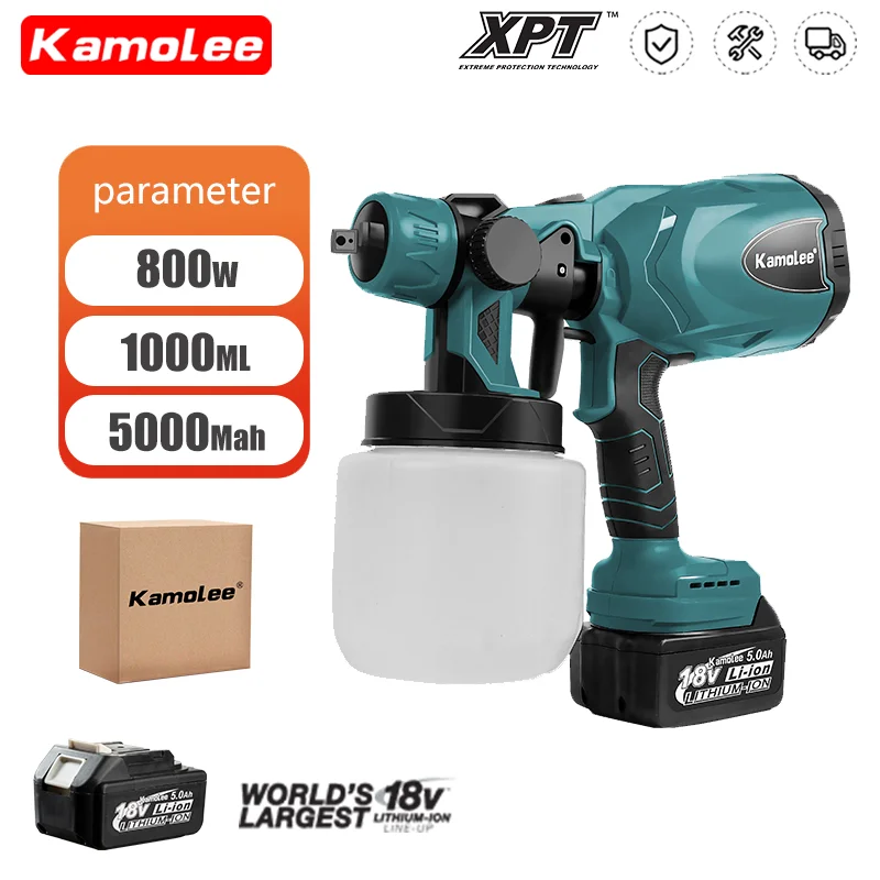 Kamolee Electric Spray Gun Adrokless Handheld Paint Strešer 800 ml automobilový nábytok oceľový povlak Airbrush Fit Makita 18-21V batéria