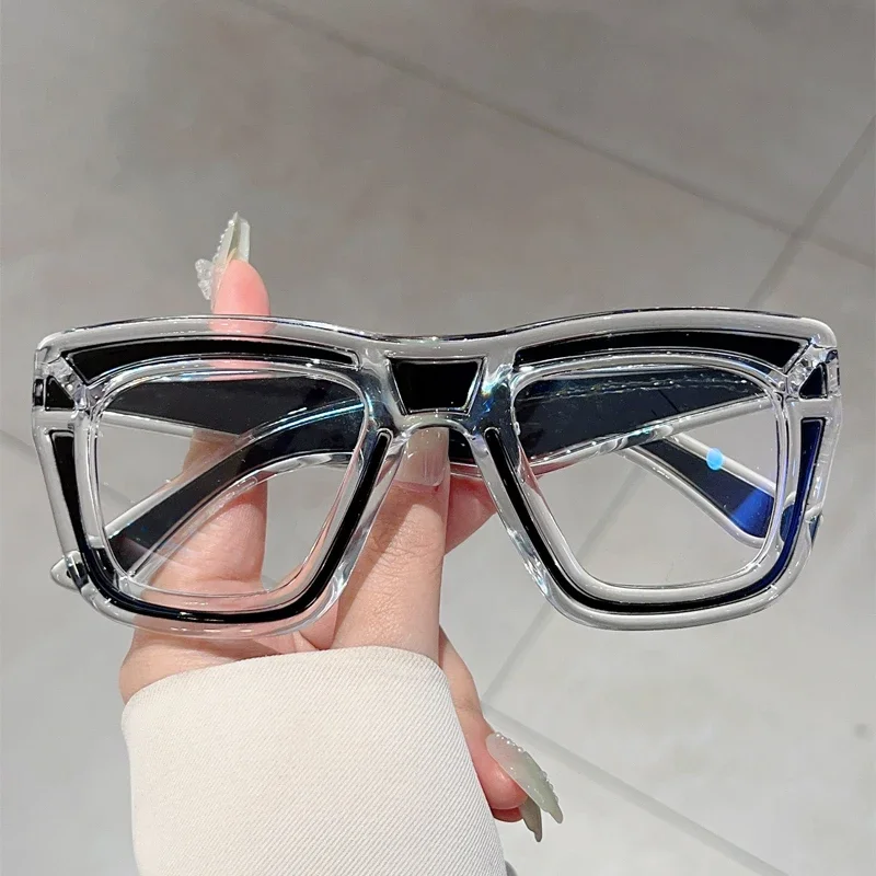 Kampt Nadmerné štvorcové okuliare Nové módne patchwork Rim Blue Light Blokovanie Optické rámy Ins Trendy Štýlové dekorácie okuliarov