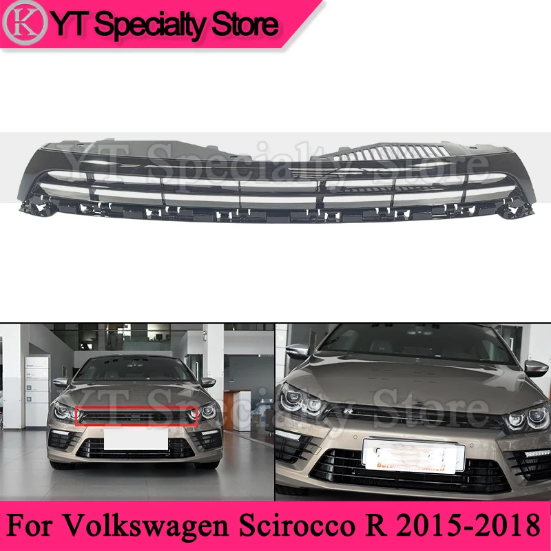 Kamshing predný nárazník mriežky stredný gril horný gril pre Volkswagen Scirocco R 2015-2018 Predný nárazník Horné závodné mriežky