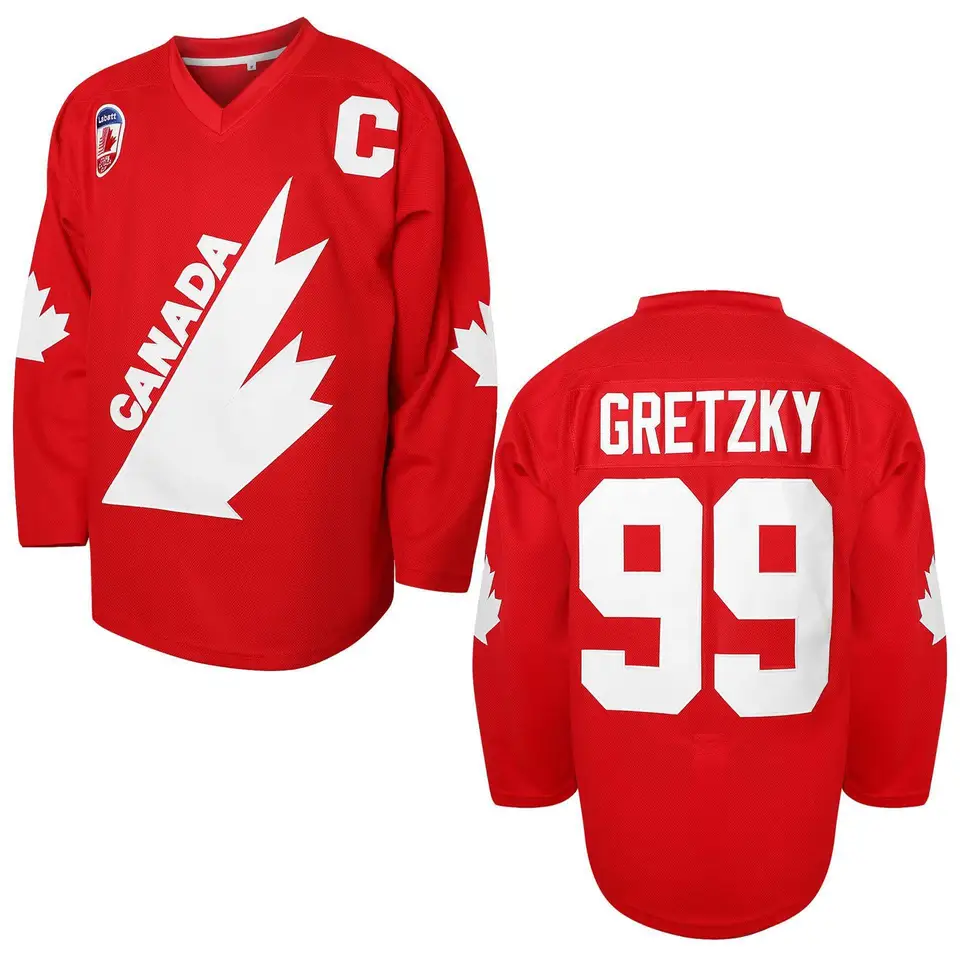 Kanada 99 Wayne Gretzky Sewing Výšivka vonkajšie športové dresy Red 1991 Ice Hockey Jersey
