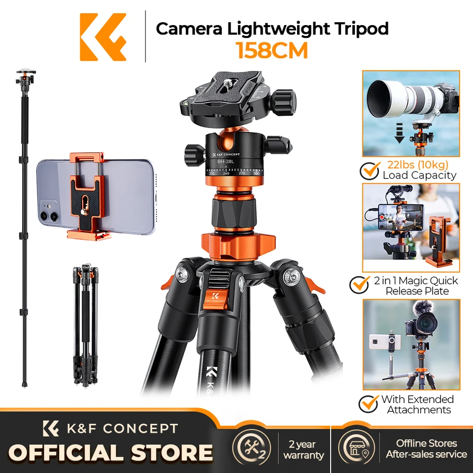 K&F Concept Cestovná kamera TROD SA254M1 Hliník 62 ''/158cm 22 libier zaťaženie zaťaženia Monopod pre DSLR SLR Photography Accessories