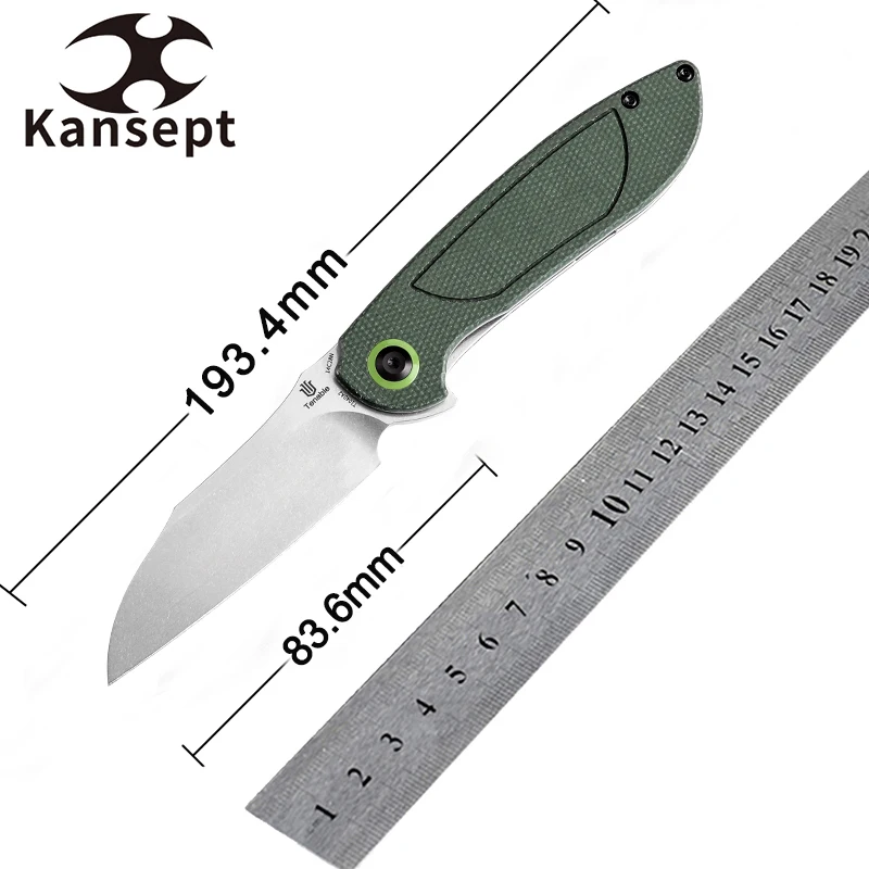 Kansept Prometheus T1040A2 Stonewashed 14C28N Blade a Green Micarta Ruck navrhnutý Dock Užitočný skladací nôž pre EDC