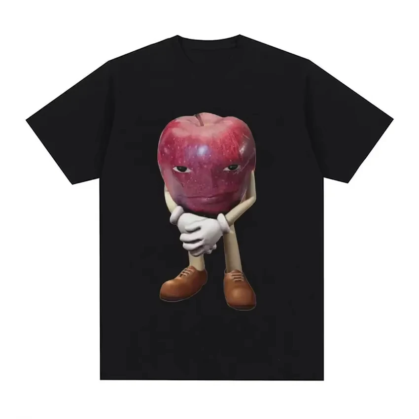Kaos Katun Kualitas Tinggi Pria, tričko Atasan Lengan Pendek Kasual retro jablko Dengan Wajah Meme Uniseks