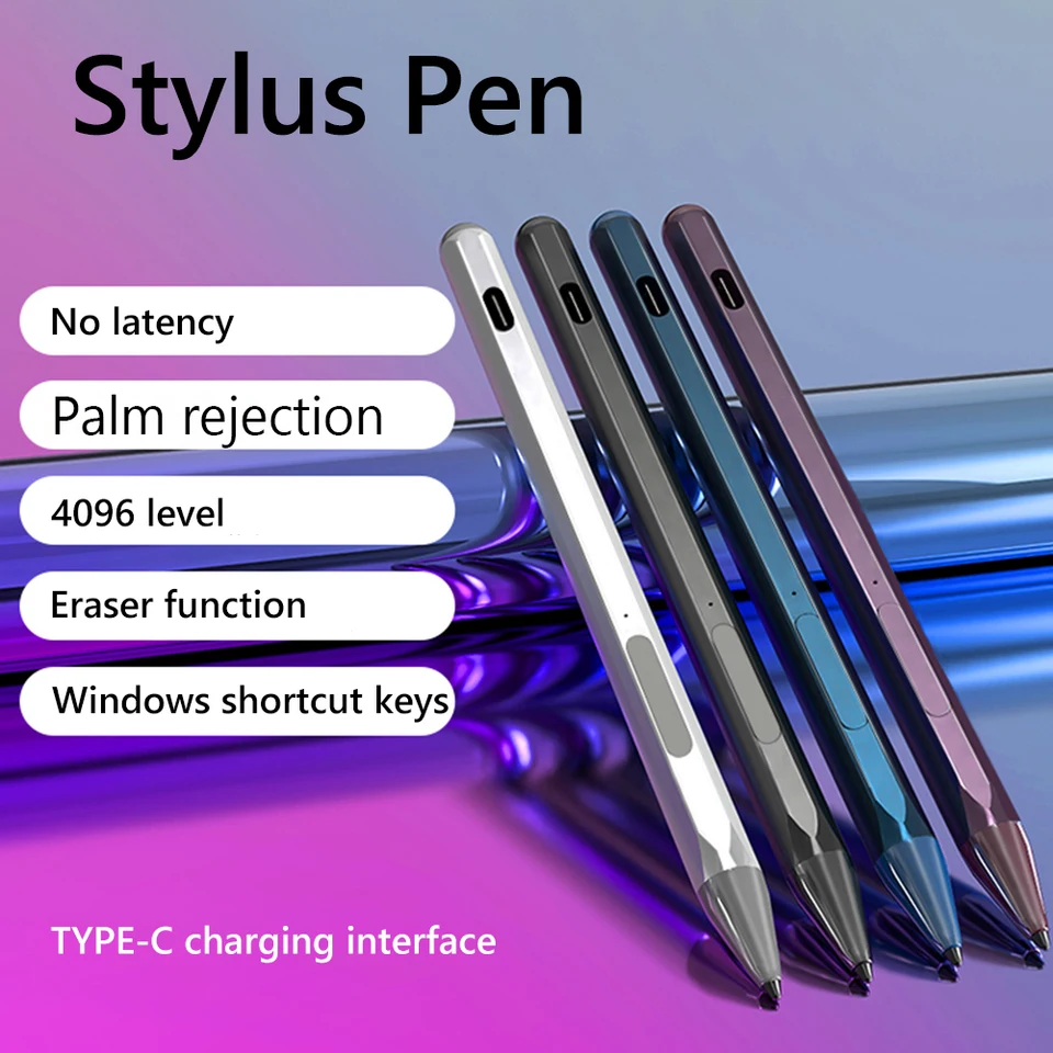 Kapacitné pero pero 4096 Nabíjateľné aktívne pero typu C s 3 špičkami pera pre HP Envy X360/Asus VivOBook Flip