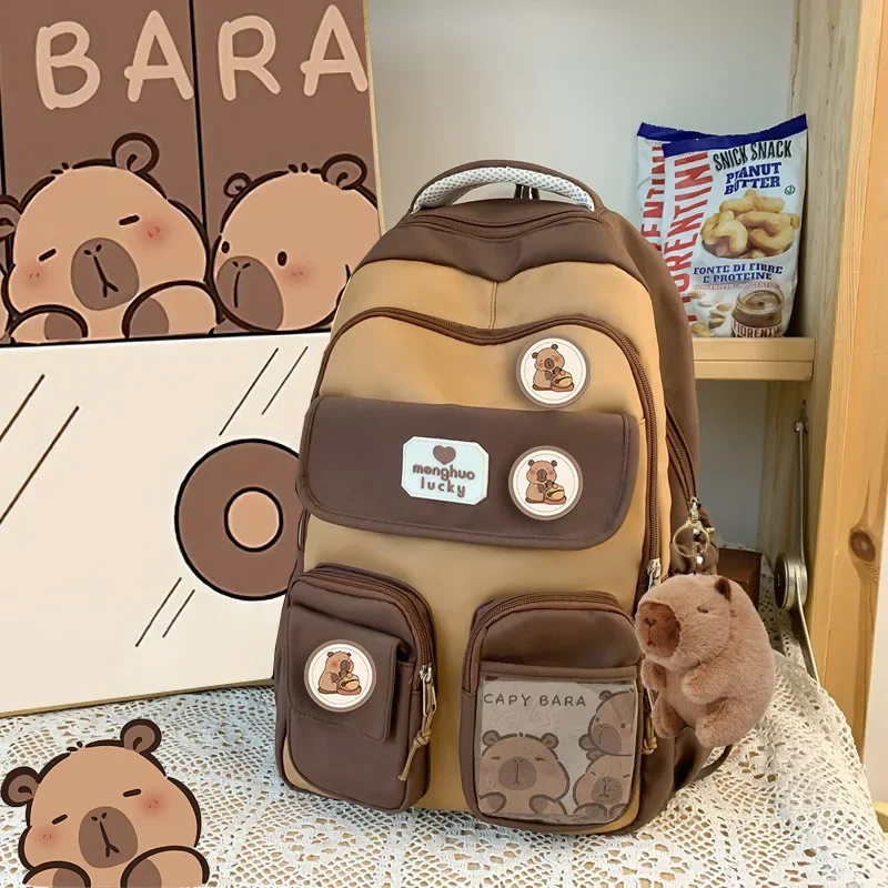 Kapibala Základná škola Schoolbag kawaii Veľká kapacita módny trend Brown Capybra College Style Junior High School Batoh
