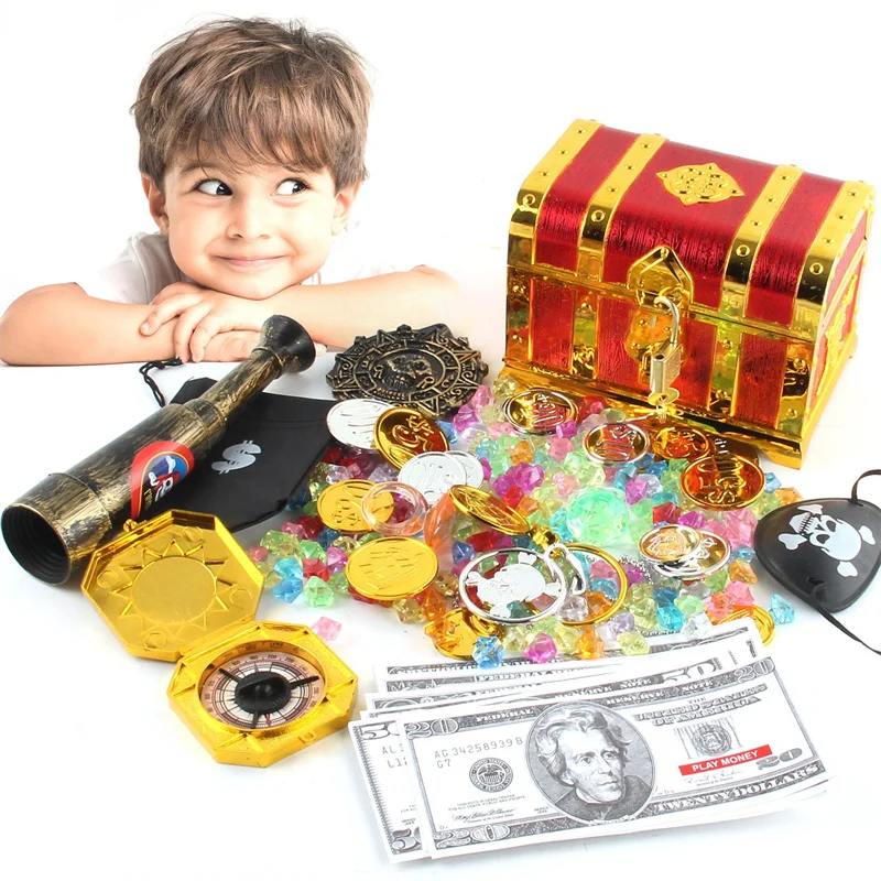 Kapitán Pirate Treasure Treasure Treasure Hračka Gold Coins Treasure Hunt Game Peniaze bankovníctvo Hračky Hračky Deti Predstieranie hry