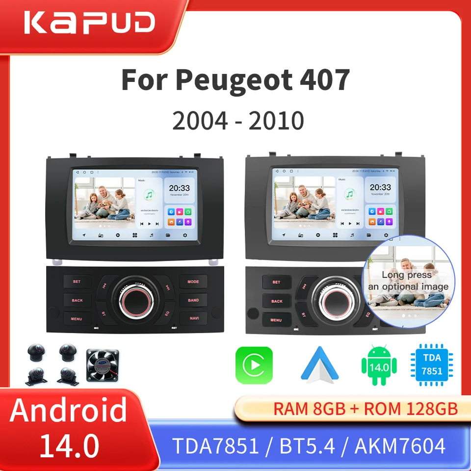 Kapud 7 ″ Aut Radio Multimedia Player Android 14 GPS pre Peugeot 407 2004-2010