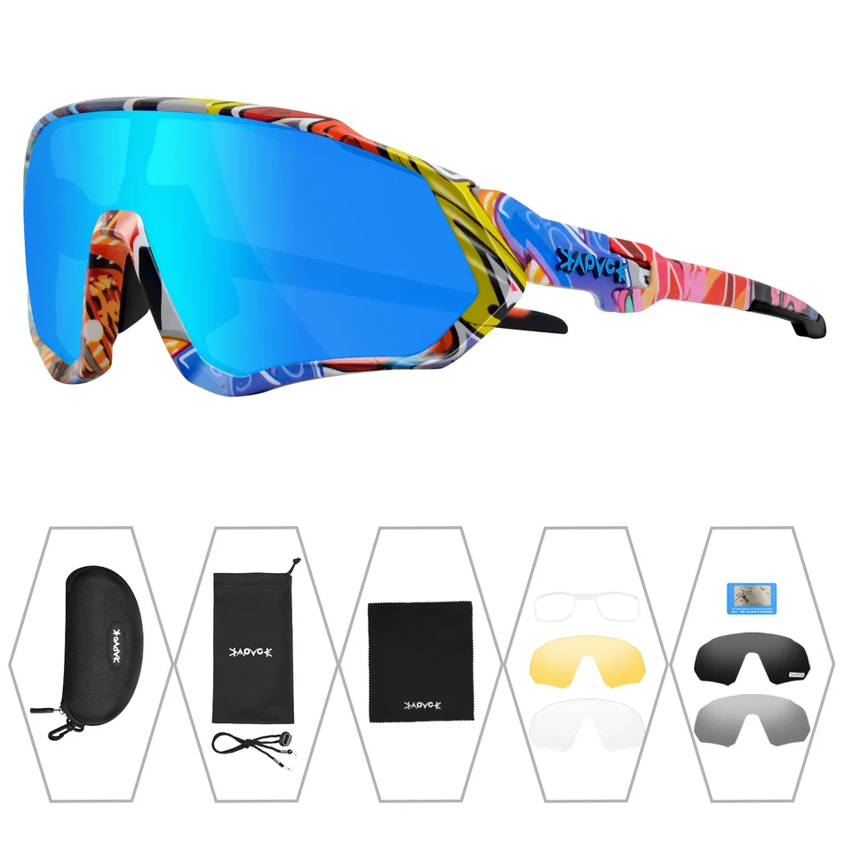 Kapvoe cyklistické okuliare Polarizované 5 slnečných okuliarov šošoviek UV400 Men Men Sport Goggle Cyklistické okuliare jazdiaca proti rybárskemu podniku