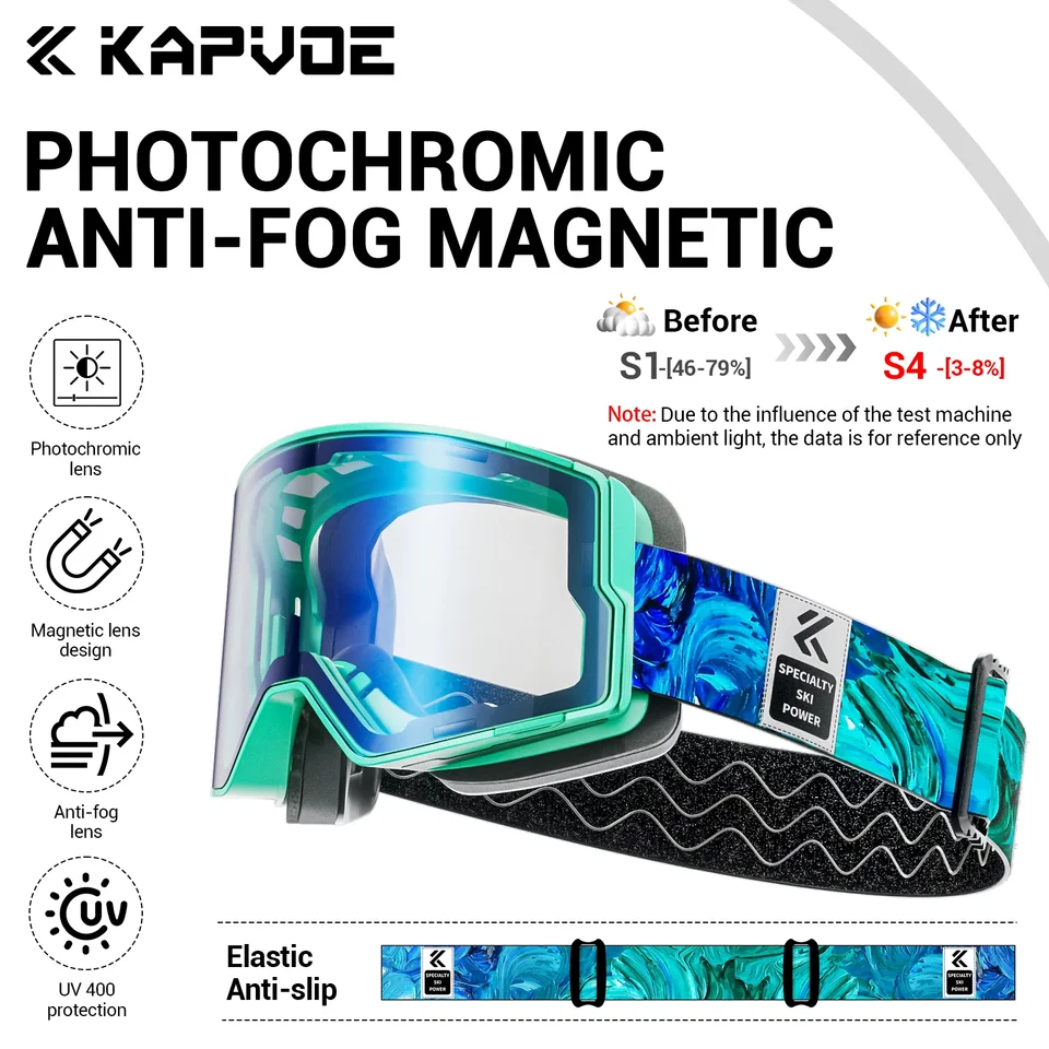 Kapvoe New Outdoor Phochromic Ski Snowboard Goggles Ženy Muži lyžovanie okuliarov Maska Zimné snehové športy Anti-Fog UV400 okuliare