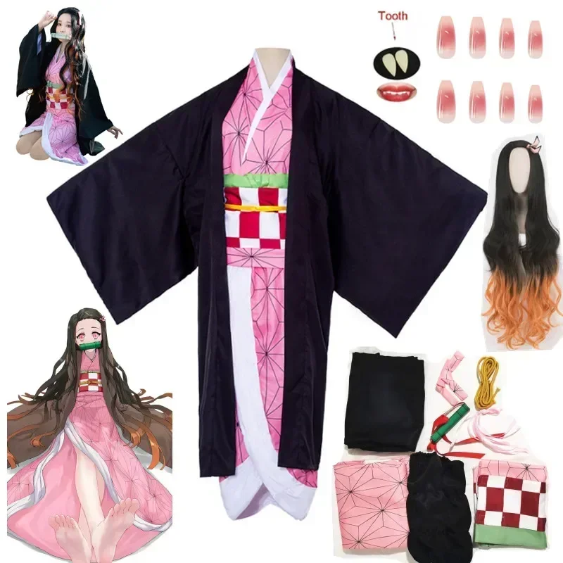 Karbát Kamado Nezuko Cosplay anime kimono kimetsu no yaiba kambado nezuko kostým parochň
