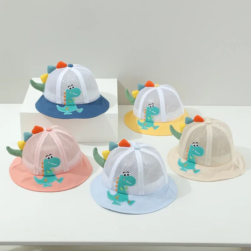 Karikatúra 3D dinosaurus detský klobúk roztomilý chlapec dievča Široký okraj rybár s čapom pevná farba detské deť