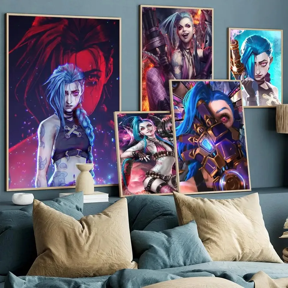 Karikatúra anime hra Arcane L-Lol Jinx Hlavný umelecký film Canvas Painting Plagáty pre obývaciu izbu barová dekorácia