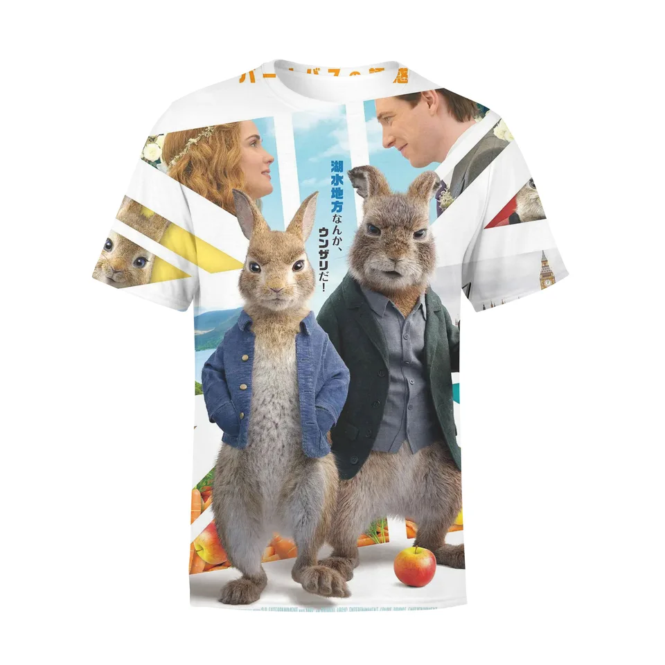 Karikatúra Anime Peter Rabbit 3D Digital Tlač cezhraničných zámorských zámorských príležitostných priedušných mužov a žien Tričko