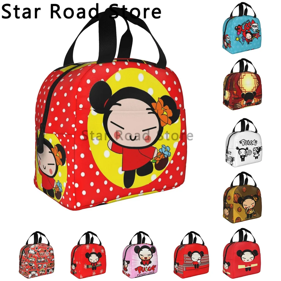 Karikatúra anime pucca vtipná láska izolovaná obedová taška prenosná chladnejšia tepelná bento box pre ženy pre deti školské jedlo tote tašky