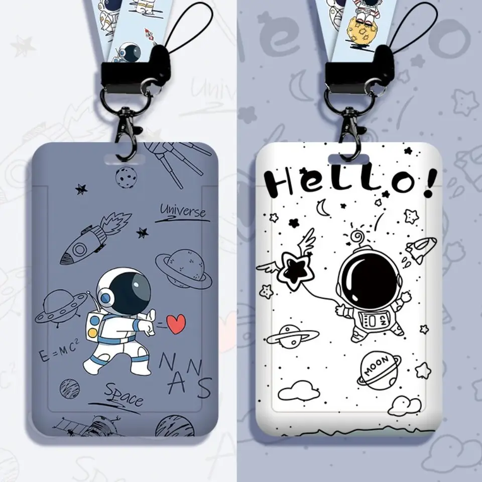 Karikatúra astronaut držiteľa karty Držiteľ obchodných kariet Roztomilé držitelia kreditných kariet s držiteľmi ID Lanyard ID