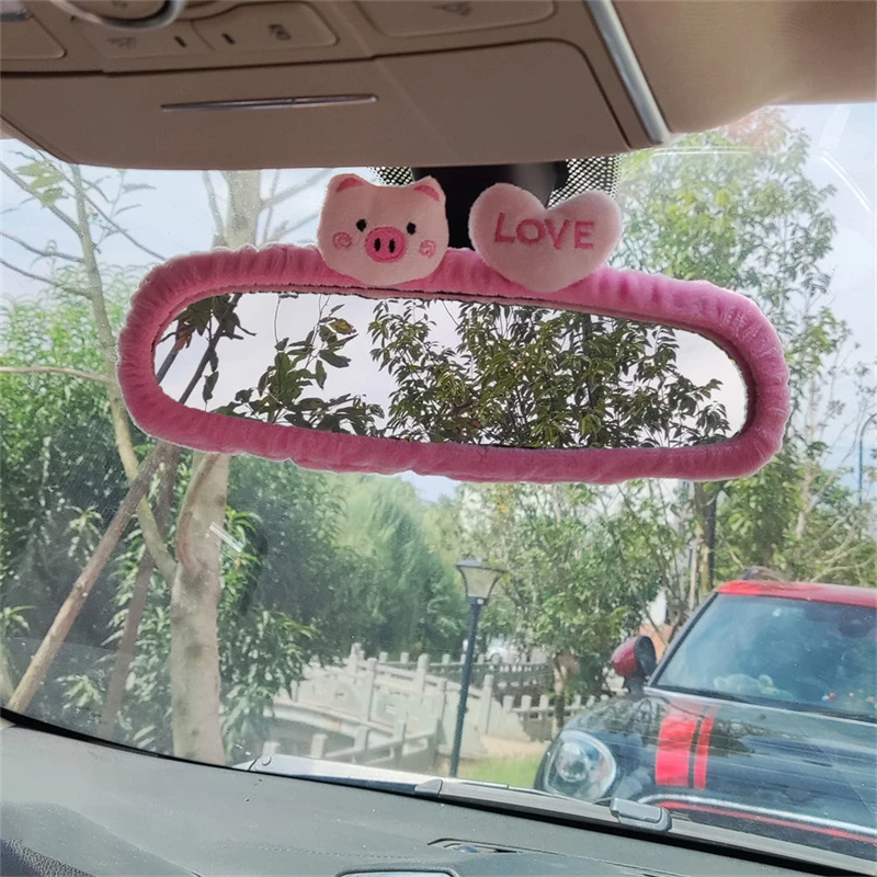 Karikatúra automobilový interiér spätné zrkadlo kryt kryt Pig Heart Srdce Plust Auto Zadné zrkadlo Zrkadlo Detské príslušenstvo pre ženy dievčatá
