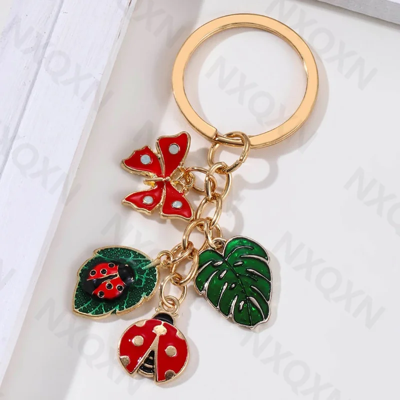 Karikatúra Big Listy Motýfly Ladybug Smalt Keychain Hmyz hmyz rastlinný prsteň pre ženy Men Krásny darčekový ručne vyrábaný šperky