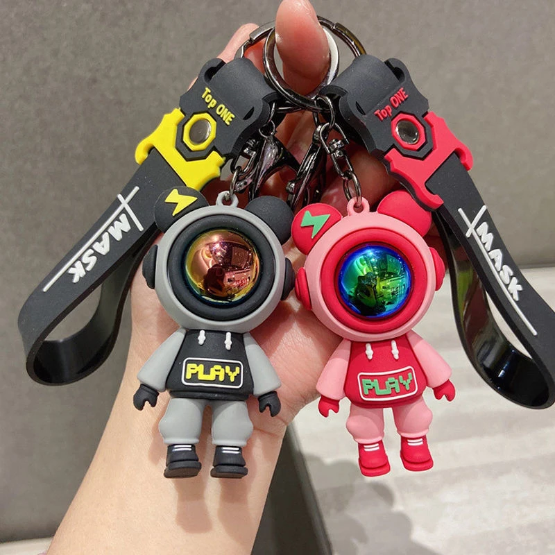 Karikatúra blesk medveďa kľúča roztomilý astronaut medveď bábiky kľúče keyring taška prívesok