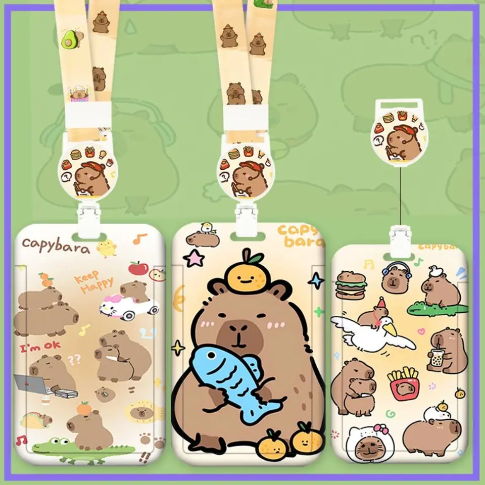 Karikatúra Capybara držiteľ autobusu Case Case Case Case Cast Card Držiteľ roztomilých držiteľov kreditných kariet s držiteľmi ID Lanyard ID odznak