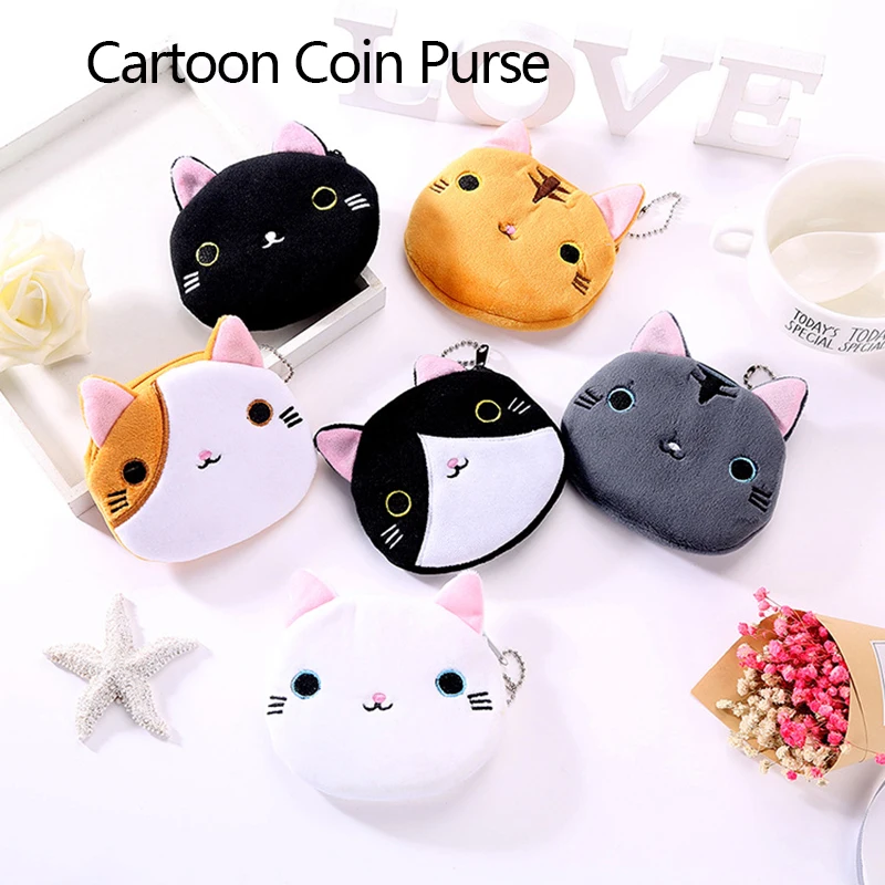 Karikatúra Cat Coin Curese Plyšová peňaženka Dámska módna zips Mini Key Coin Storage Bat