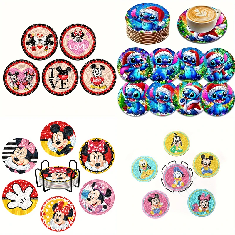 Karikatúra diamantová maľba Coaster DIY DIY Mickey Winnie Rodinestone Art Mosaic Cup Pat Table Table Placemat Resancraft Decorgift