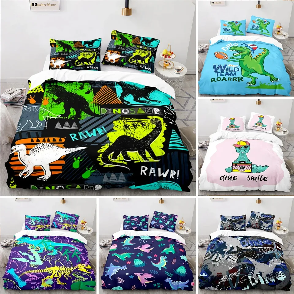 Karikatúra Dinosaur Duvet Cover Microfiber Kids Deti roztomilé obliečky na zvieratá sada Jurassic Series Twin Coverter Cover for Girls Boys Teens