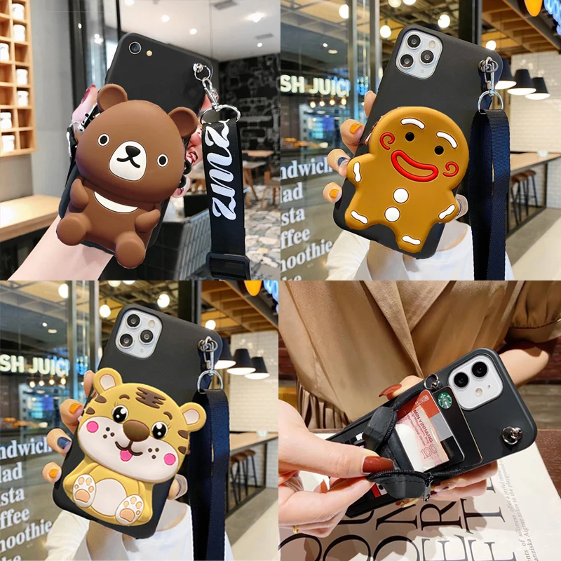 Karikatúra DIY 3D WALLET Soft Silikone puzdro pre Huawei Honor X50i Plus x40 GT x30i x20 x9b x8a x7 x6s x5 roztomilé tašky Cat Coin Shell