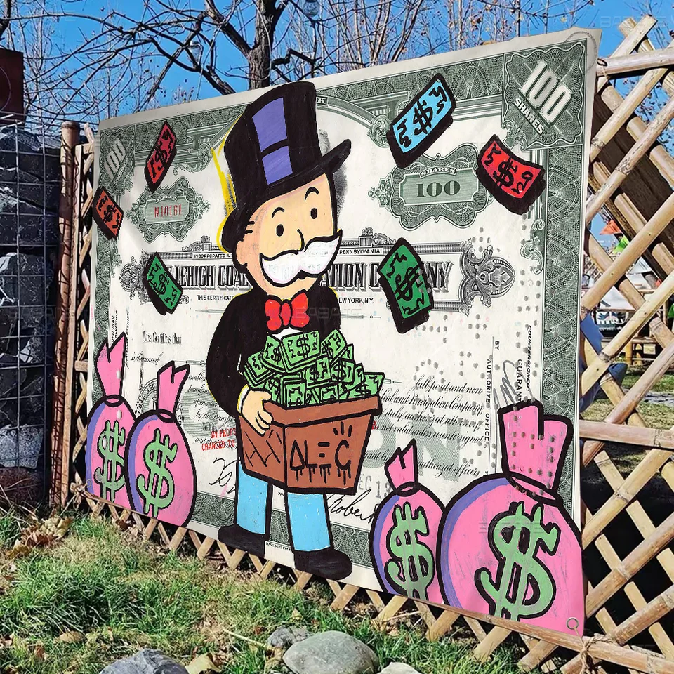 Karikatúra dolár monopolys retro vlajky s viacerými výbermi žijúcich štúdiových stánkov Interiér dekorácie banner