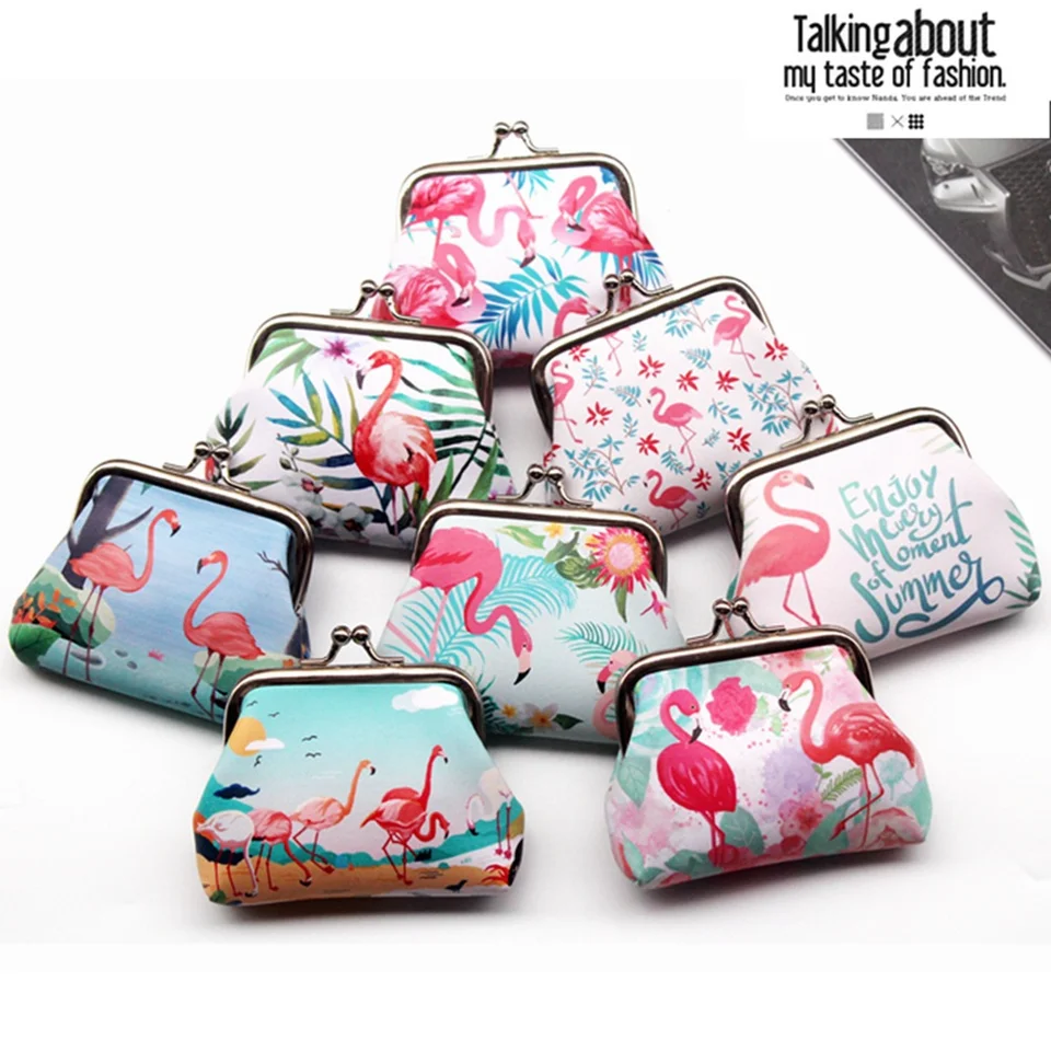 Karikatúra Flamingo Tlačená minca kabelka Dámske dámske kožené kožené peňaženka Kid Klzy Clutch Peniaze Penuma