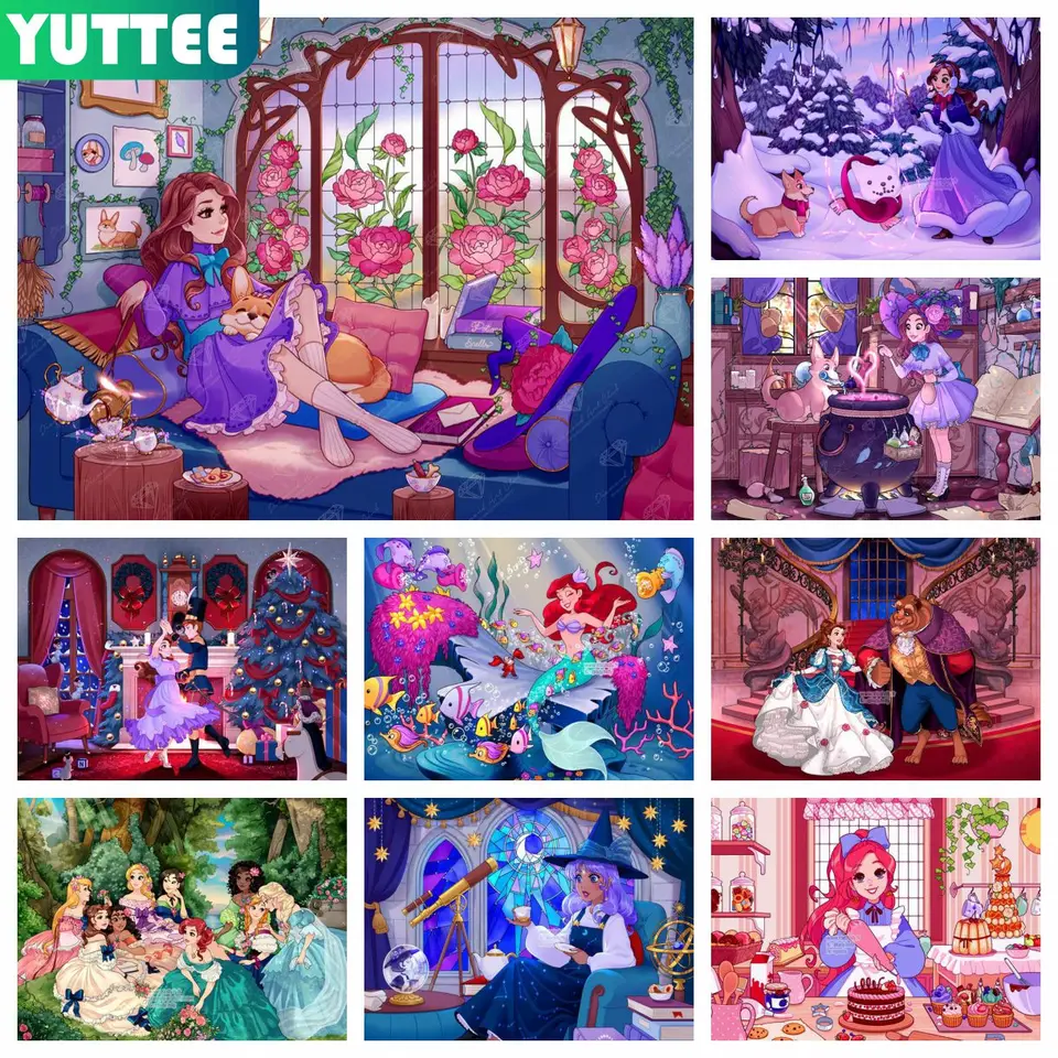 Karikatúra Girl Princezná 5D DIY Diamond Painting Mosaic Magic Witch Výšivka Full Cross Stitch Kit Domov DETOR