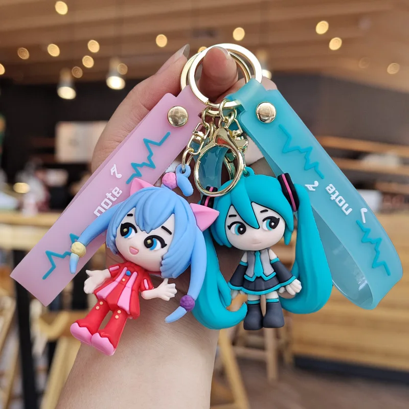 Karikatúra Hatsune Miku Keychain Cute Doll Keyring Fashion Parel Bag Ornament Key Chain Car Darček