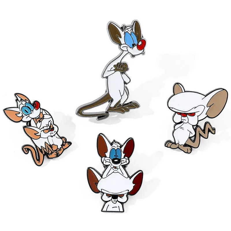 Karikatúra kreatívna anime Pinky a mozog kovový brošňový brošň Red Nose Mouse Badge módne šperky batohové darčeky