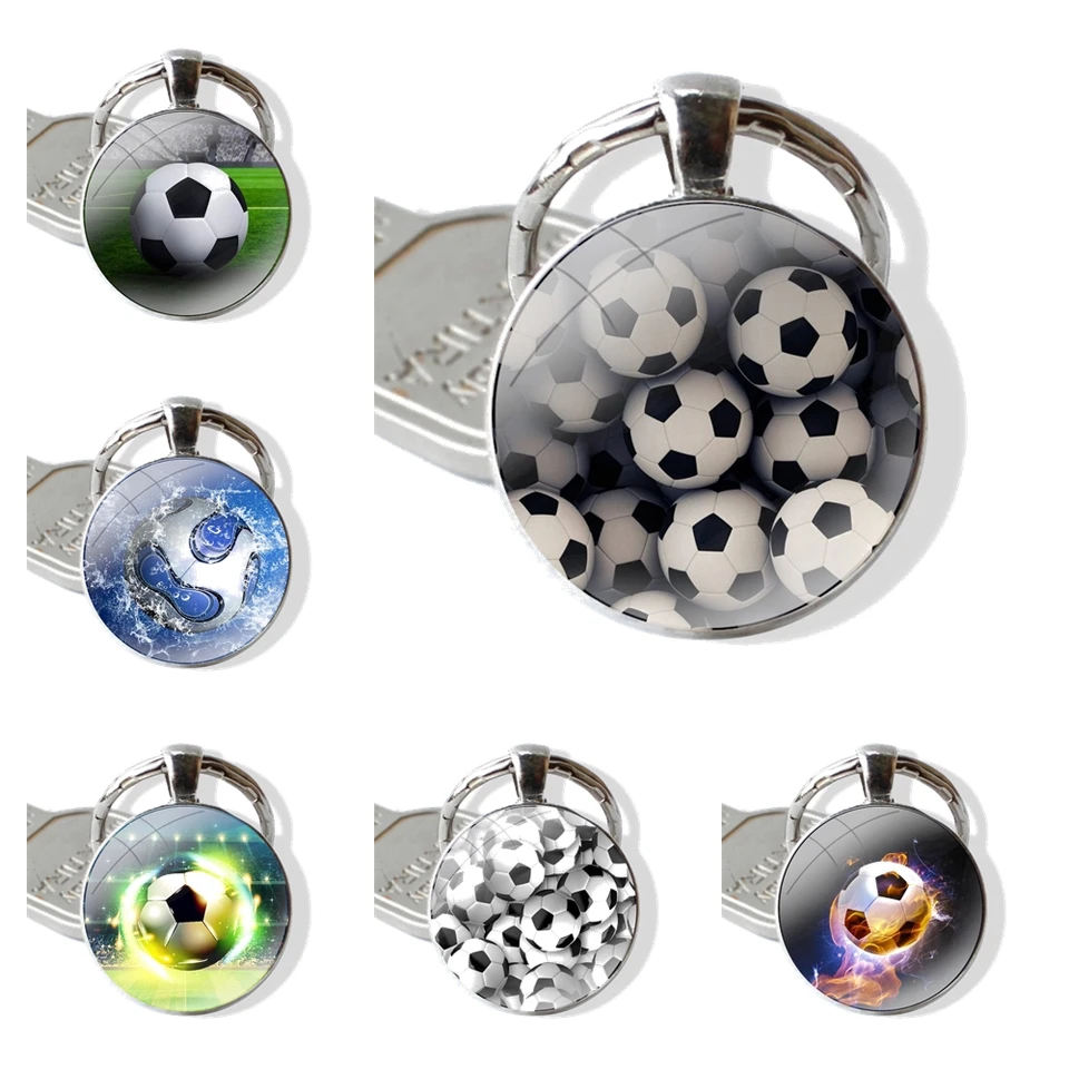 Karikatúra kreatívny módny dizajn futbalový futbal futbalový loptičku Keychain ručne vyrábaný sklenený sklenený držiak kľúča kľúča Kľúčové reťazce prívesok