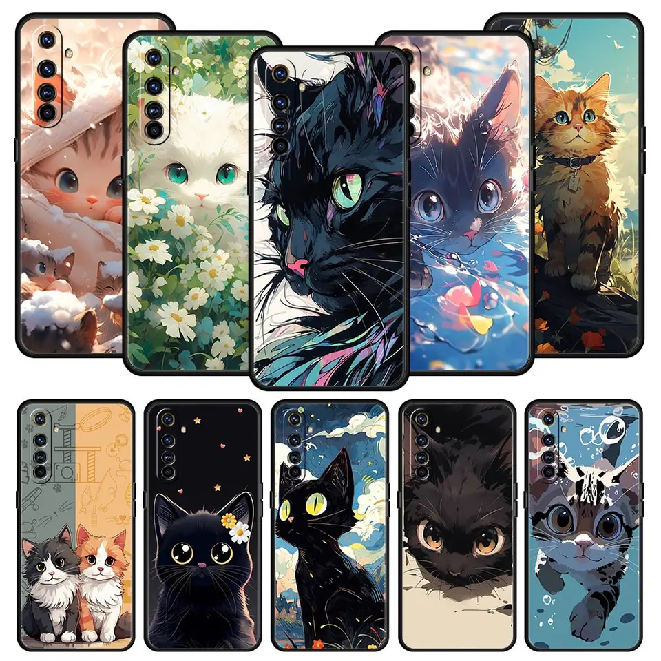 Karikatúra Krásna mačka módna módna puzdro pre Realme 12 11 10 9 8 5G 7 6 GT5 GT3 GT2 PRO C21 C11 C25 C35 GT NEO 2 3 3 3T 5 Cover