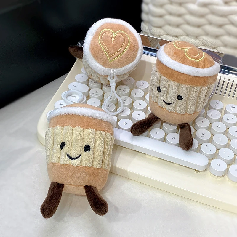 Karikatúra kávový pohár plyšový keychain roztomilý taška prívesok kawaii nadýchaná plnená bábika Keyring Birthday Darčekový trend