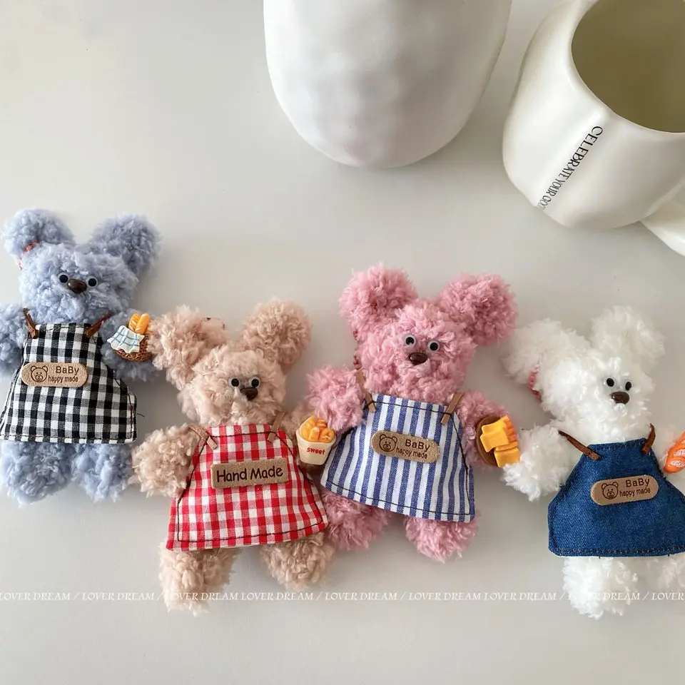 Karikatúra Kórejská zástera barista plynový twister stick medveď Keychain roztomilý gingham zástera Baker Teddy Bear Batoh