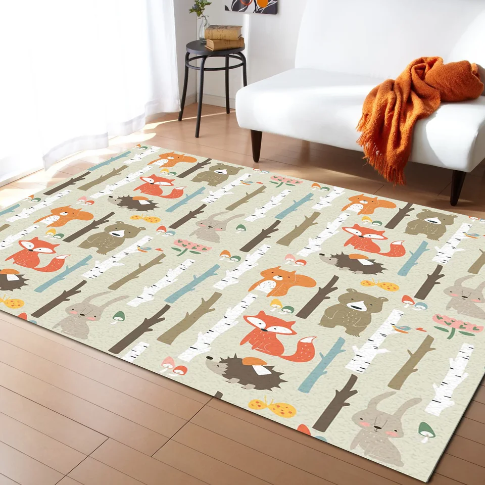 Karikatúra lesných zvierat koberce strom Fox Bear Rabbit Childer Carpets pre spál