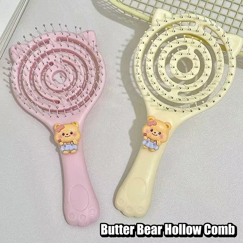 Karikatúra maslo medveď dutá DIY vzduchový vankúš Dlhé vlasy Curling Fluffy Hair Brush Masáž hrebeňový kaderníctvo
