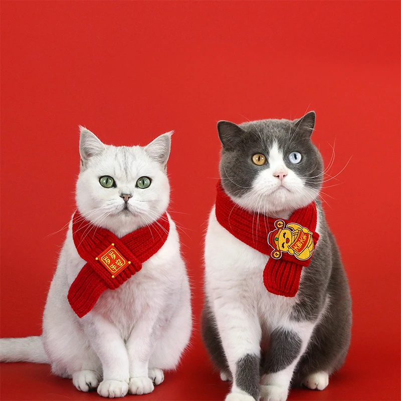 Karikatúra mačací šál hadí rok šál Červená novoročná šatka jeseň Zimná zima Warm Pet Scarf Machscarf mačiatko mačiatko