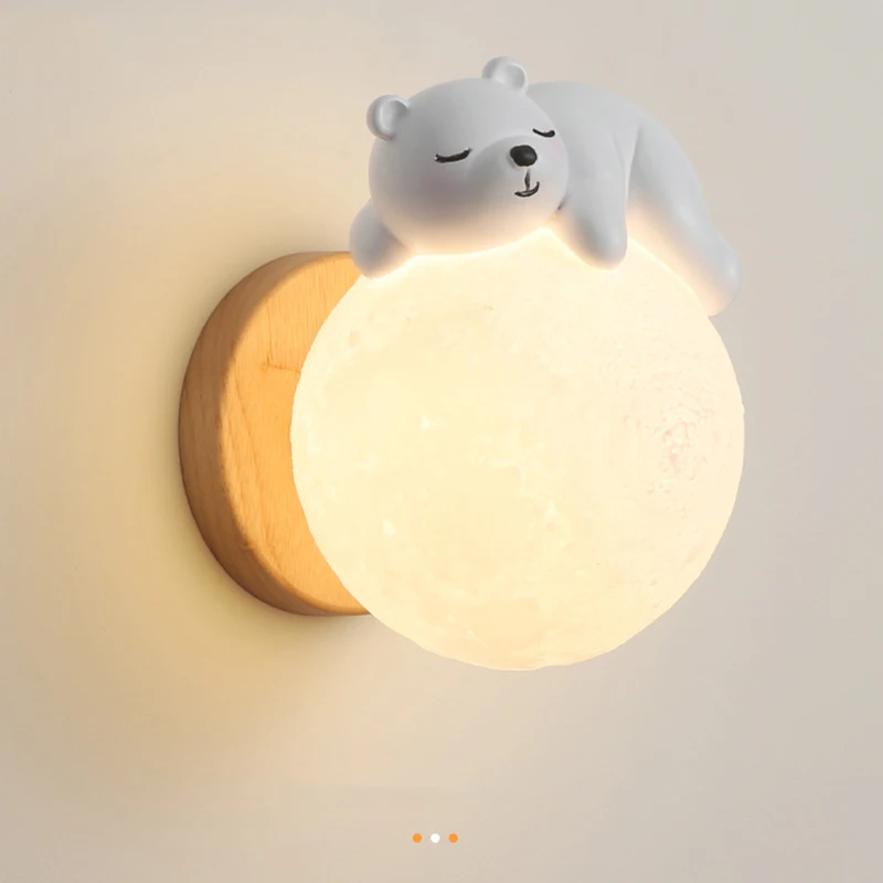 Karikatúra medvedí lampy mesačné nástenné svetlo pre spál