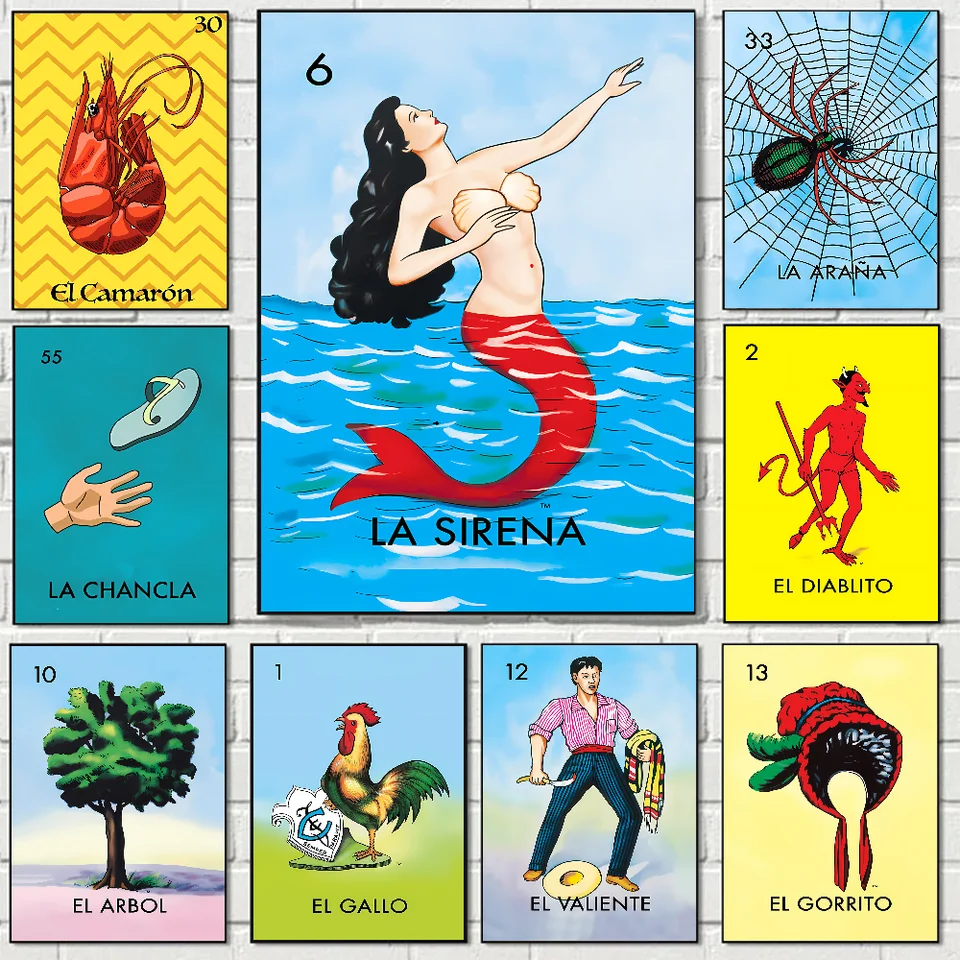 Karikatúra mexická lotéria tarot karty plagáty nálepky umenia nástenné maľby dekorácie herná izba dekorácie darčeky HD maľba